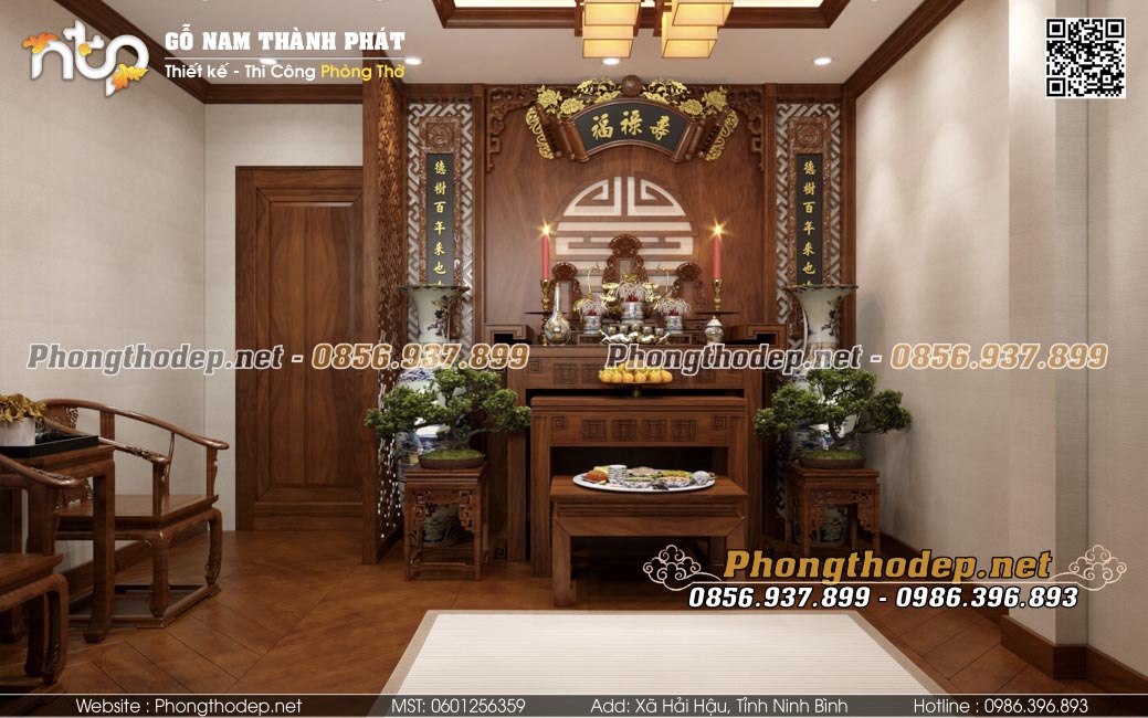 Phòng thờ được ốp gỗ đẹp mang lại cảm giác ấm cúng cho cả không gian